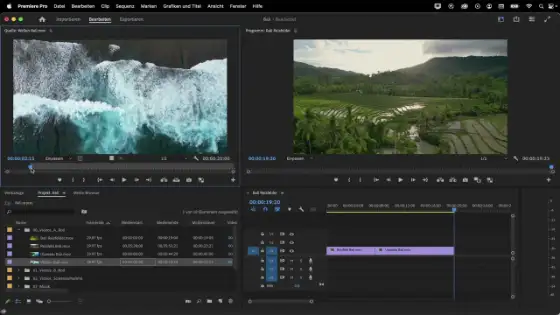 Screenshot aus dem Premiere Pro Tutorial von Daniela Isik: Schnittoberfläche mit Timeline